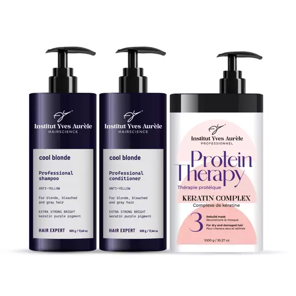 Geltonus tonus neutralizuojantis ir plaukus atkuriantis rinkinys (šampūnas, kondicionierius ir kaukė) Geltonus tonus neutralizuojantis ir plaukus atkuriantis rinkinys (šampūnas, kondicionierius ir kaukė)